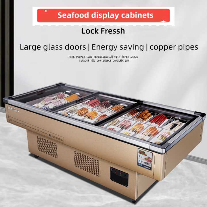 Commercial Double-Sided Stainless Steel Showcase Table for Seafood and Fish Supermarket Ice Fresh Freezer Case Display