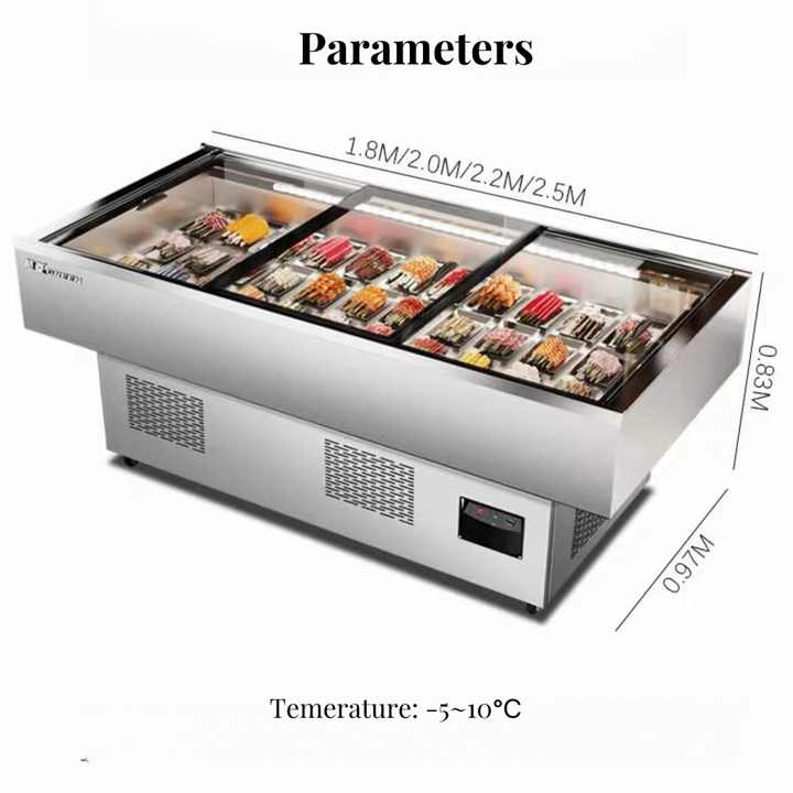 Commercial Double-Sided Stainless Steel Showcase Table for Seafood and Fish Supermarket Ice Fresh Freezer Case Display