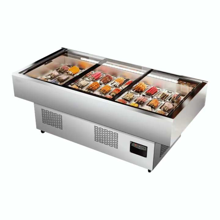 Commercial Double-Sided Stainless Steel Showcase Table for Seafood and Fish Supermarket Ice Fresh Freezer Case Display